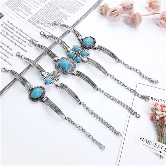 NEW Antique Silver Plated & Turquoise Bracelet - Picture 2 of 2